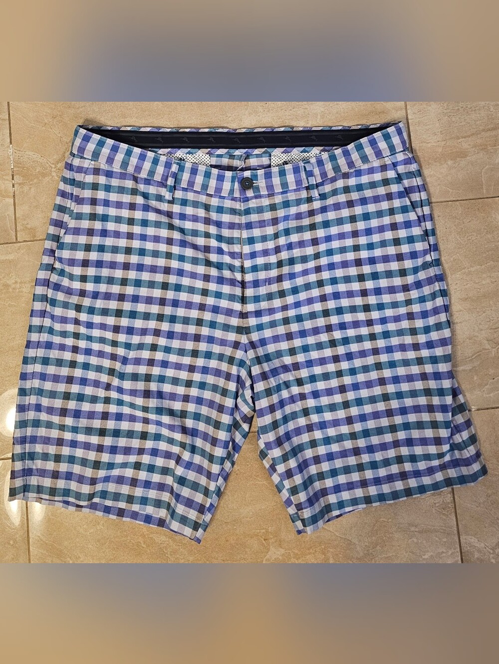 Tommy Bahama Blue and White Plaid Flat Front Shorts